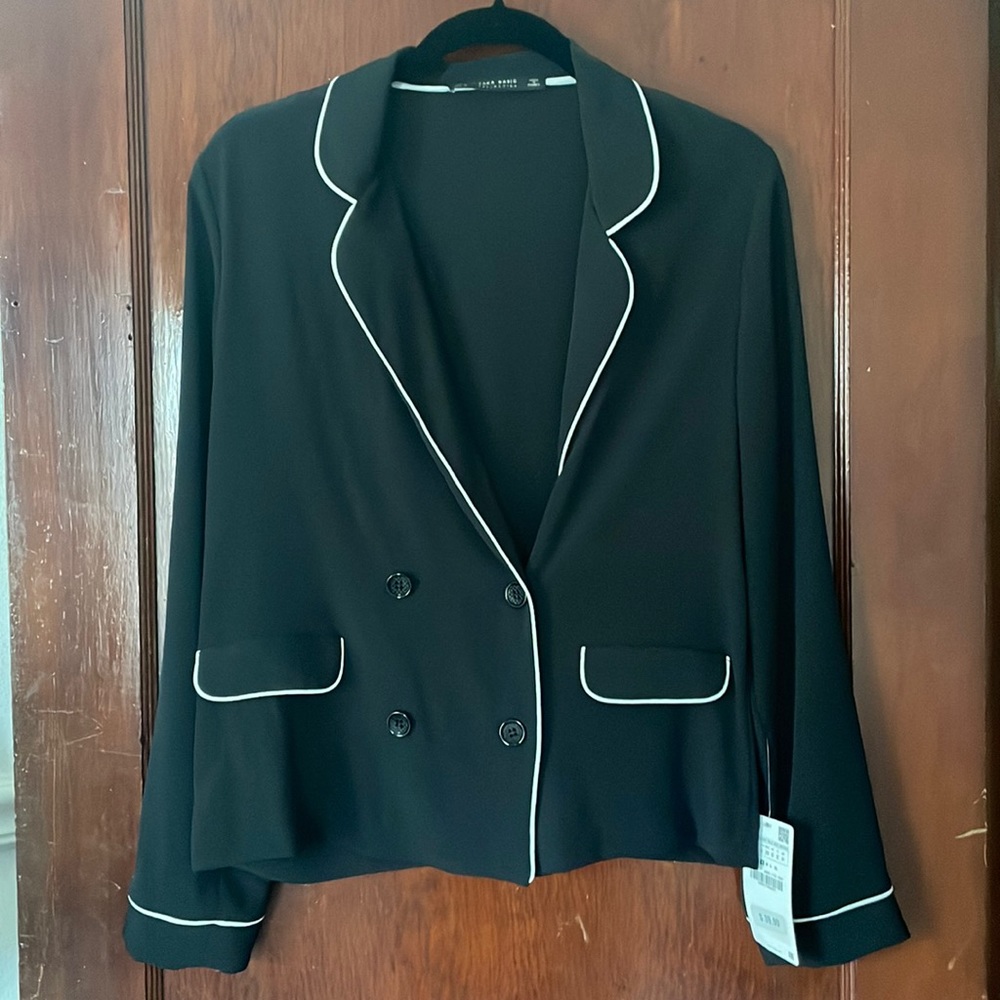 Zara Black Double-Breasted Blouse